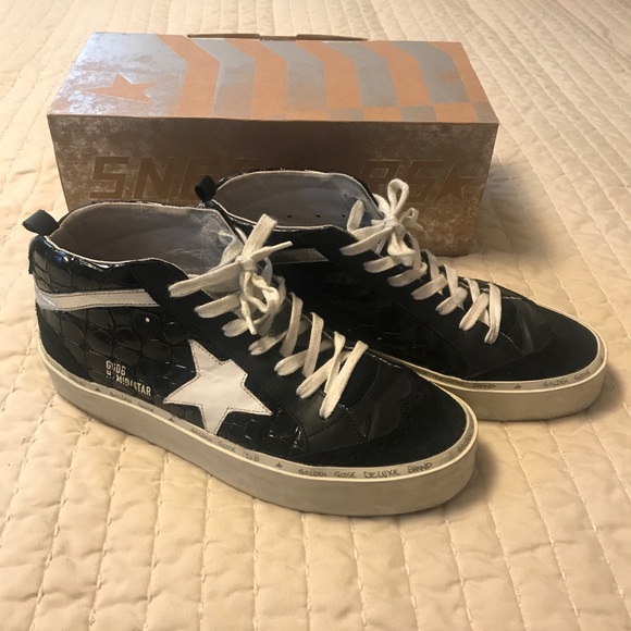 Golden Goose Shoes - Golden Goose Black Snakeskin Pattern Mid Tops